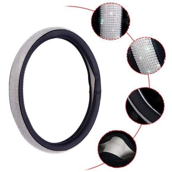 Rhinestone Crystal Bling Diamond Steering Wheel Covers Cool Car Accessories Gift - Picture 3 of 4